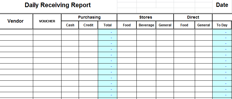 تحميل نموذج تقرير الاستلام اليومي daily receiving report xls