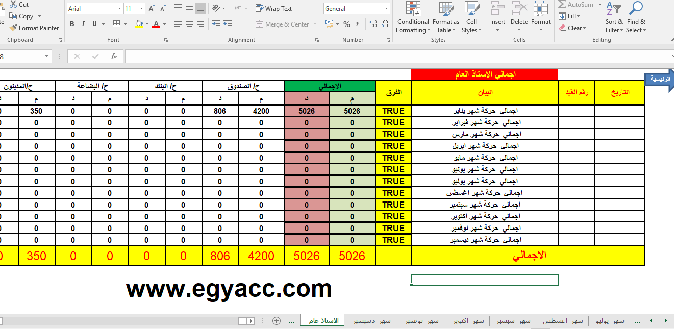 نموذج ايرادات ومصروفات Excel
